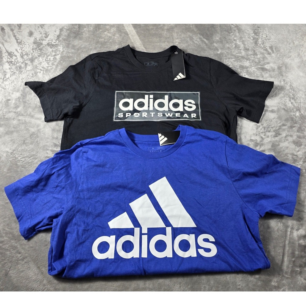 Adidas‎ T-Shirt Bundle Lot of 2 Mens Medium Black/ Royal Blue Graphic Logo NEW